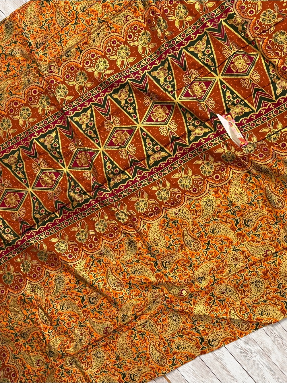 New Bali Vibrant Orange Paisley Boho Scarf with Intricate Border